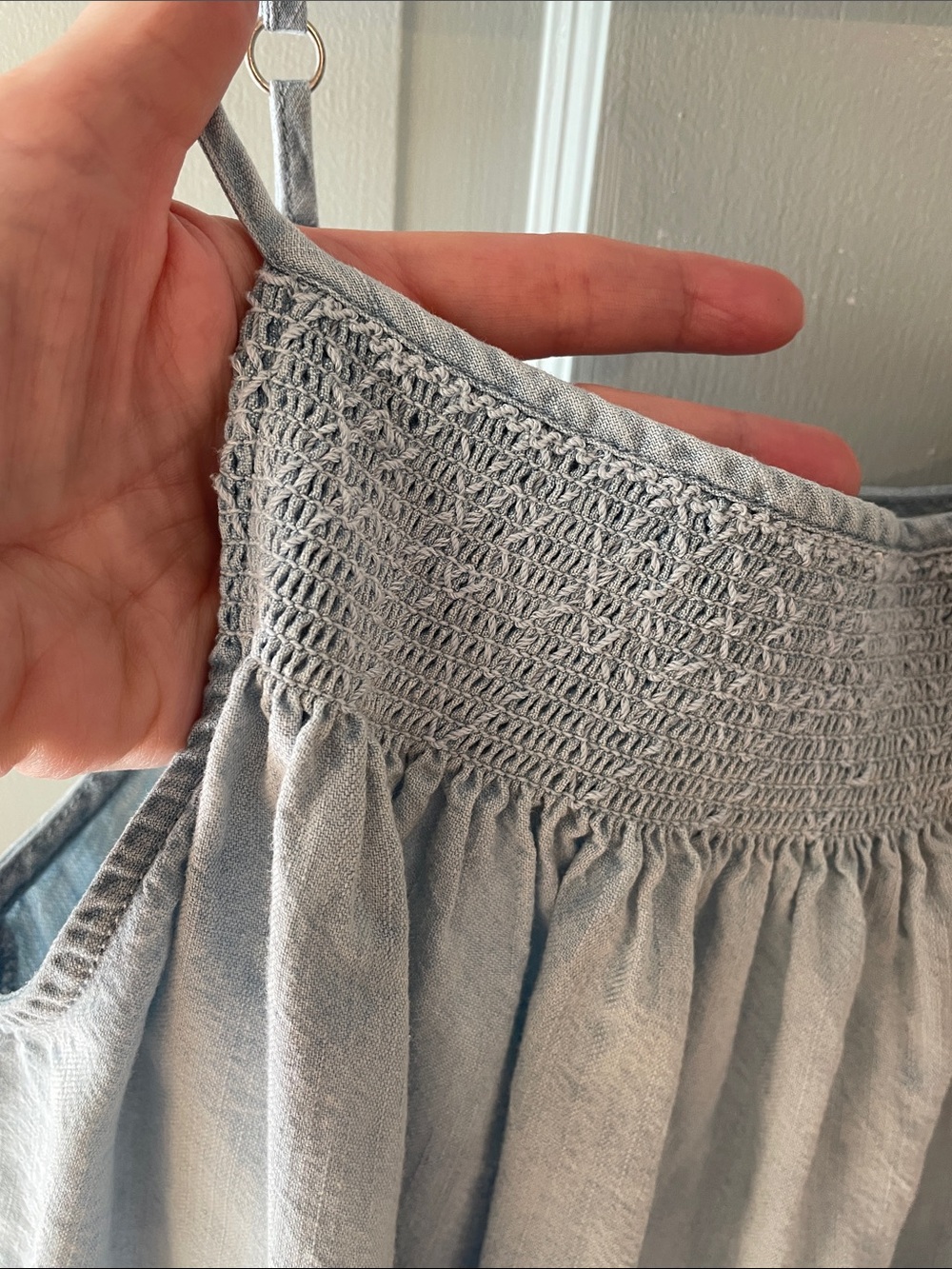 Soft Joie Light Blue Denim Smocked Ruffle Mini Cami Sundress EUC - Picture 3 of 11